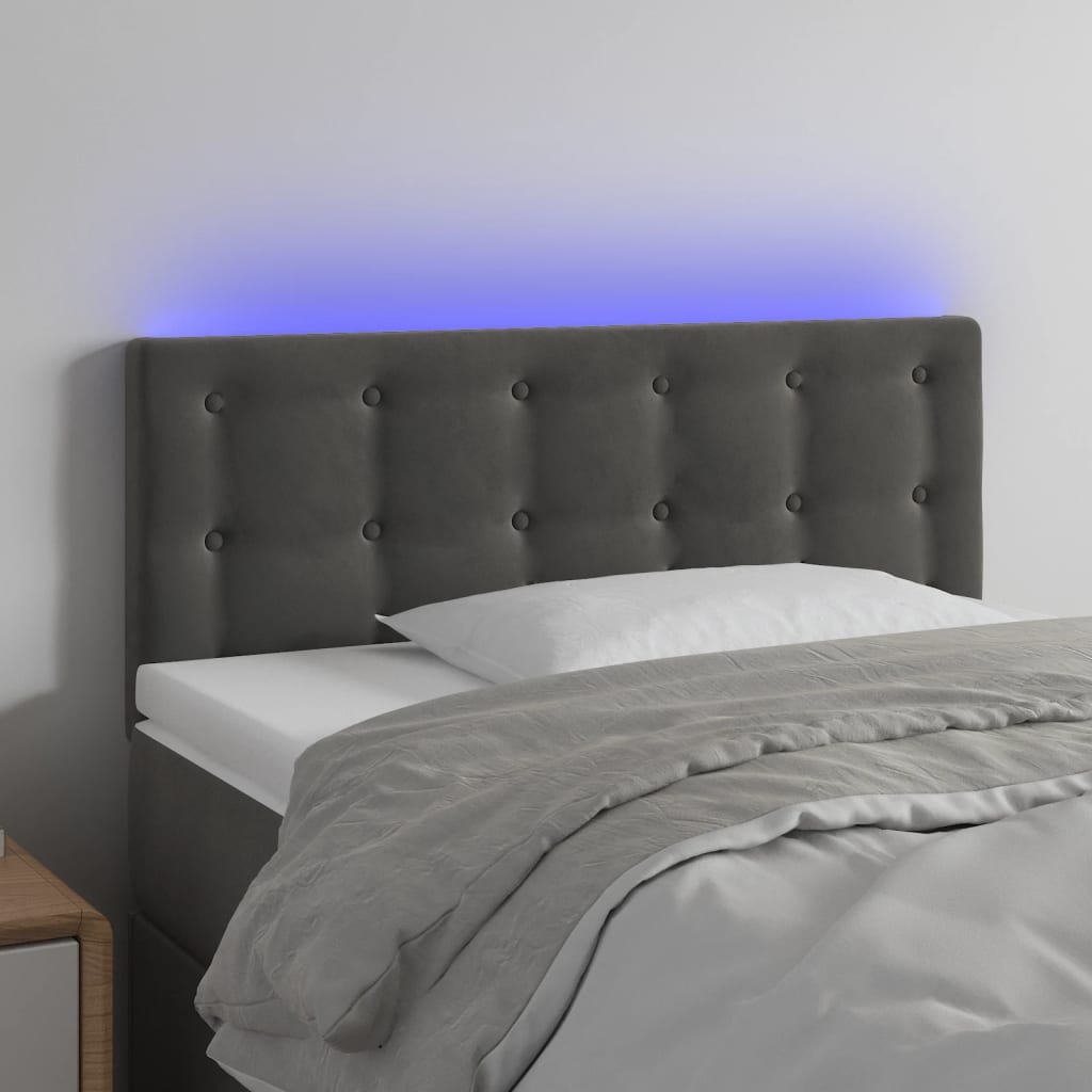 vidaXL Cabeceira de cama c/ luzes LED veludo 80x5x78/88cm cinza-escuro