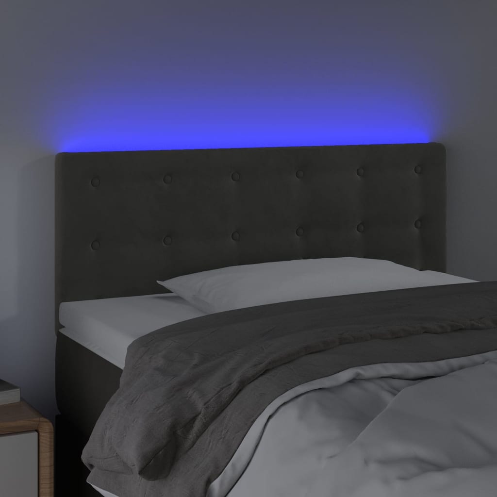 vidaXL Cabeceira de cama c/ luzes LED veludo 80x5x78/88cm cinza-escuro