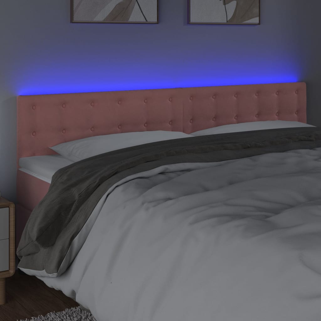 vidaXL Cabeceira de cama c/ luzes LED veludo 180x5x78/88 cm rosa