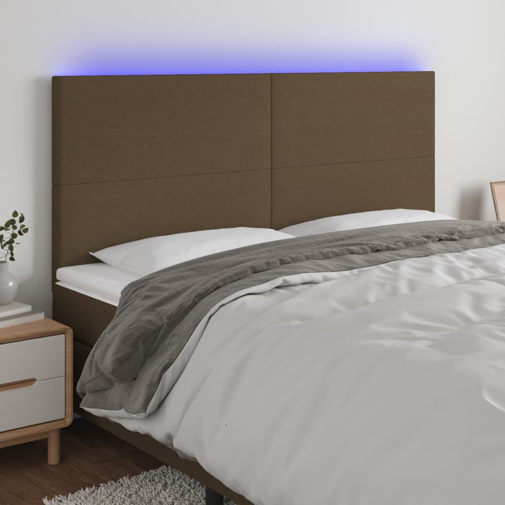 vidaXL Cabeceira de cama c/ LED tecido 160x5x118/128 cm castanho