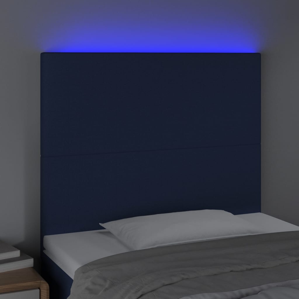 vidaXL Cabeceira cama c/ LED tecido 80x5x118/128 cm azul