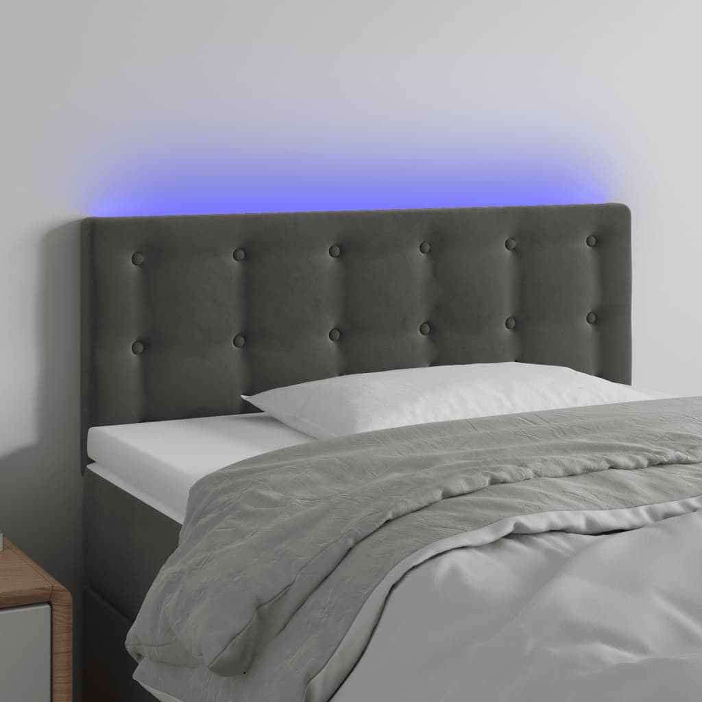 vidaXL Cabeceira de cama c/luzes LED veludo 100x5x78/88cm cinza-escuro