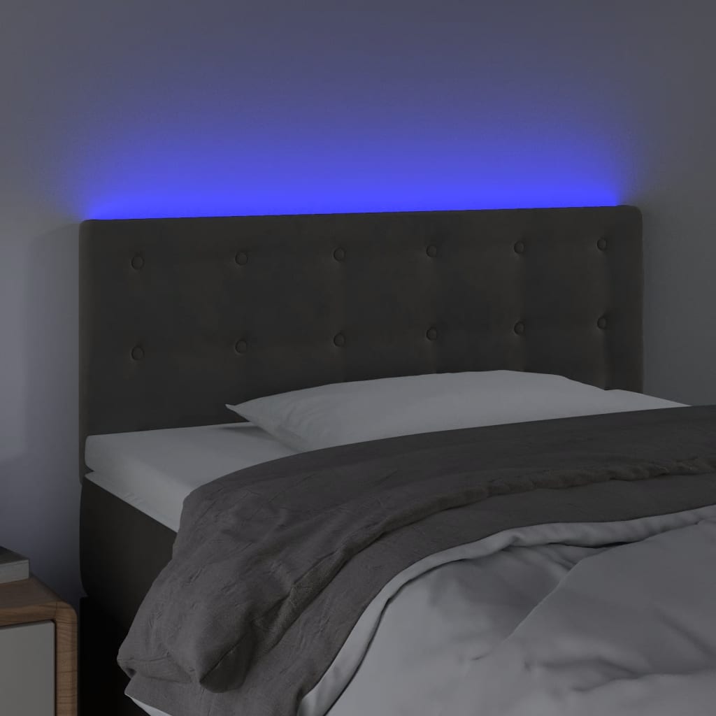 vidaXL Cabeceira de cama c/luzes LED veludo 100x5x78/88cm cinza-escuro