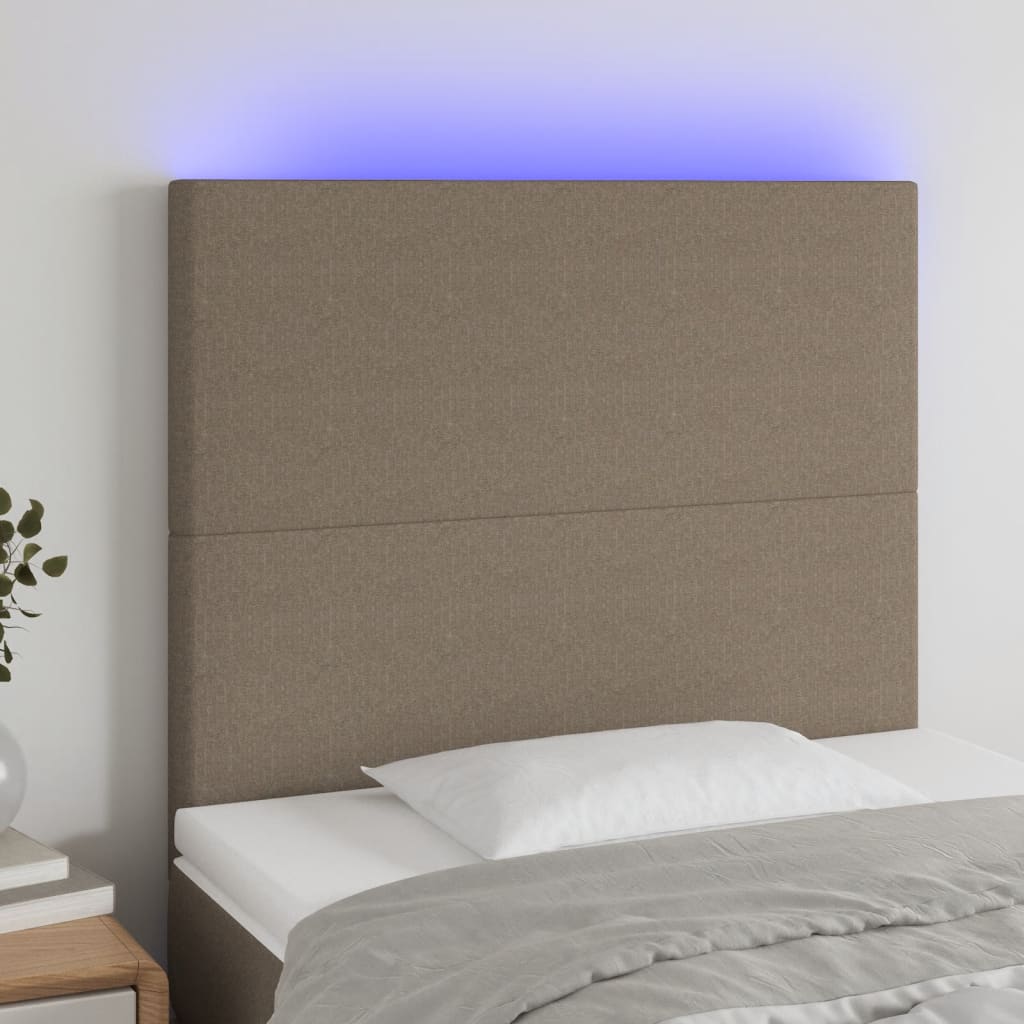 vidaXL Cabeceira cama c/ LED tecido 90x5x118/128 cm cinza-acastanhado