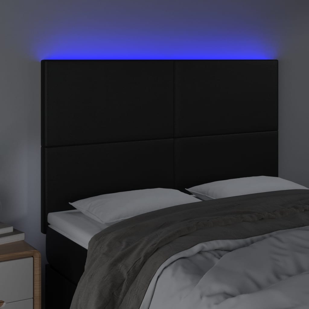 vidaXL Cabeceira cama c/ LED couro artificial 144x5x118/128 cm preto