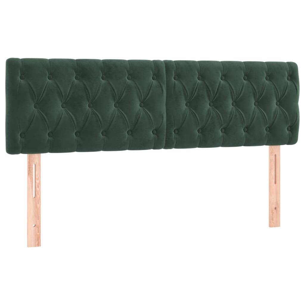 vidaXL Cabeceira de cama c/luzes LED veludo 144x7x78/88cm verde-escuro