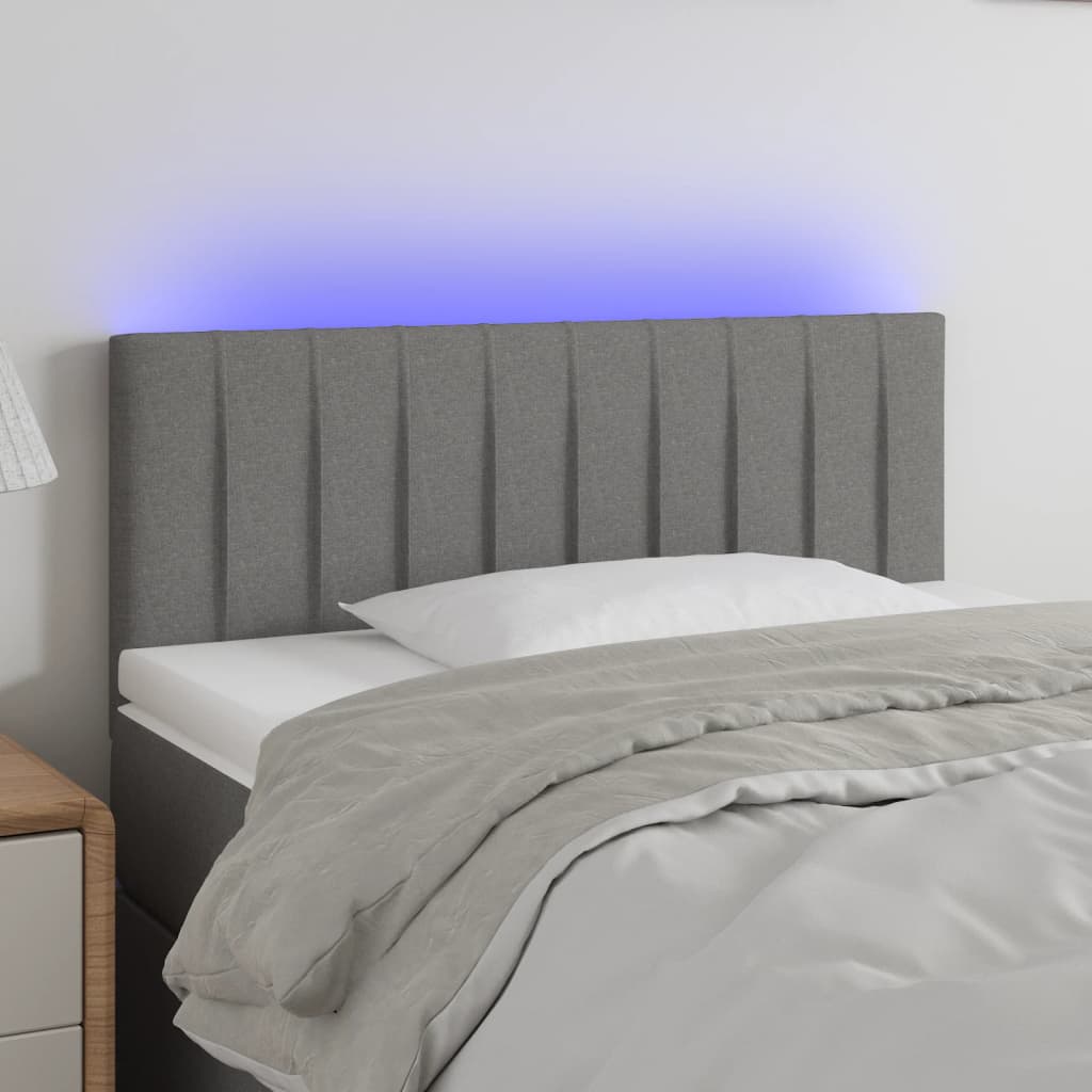 vidaXL Cabeceira de cama c/luzes LED tecido 100x5x78/88cm cinza-escuro