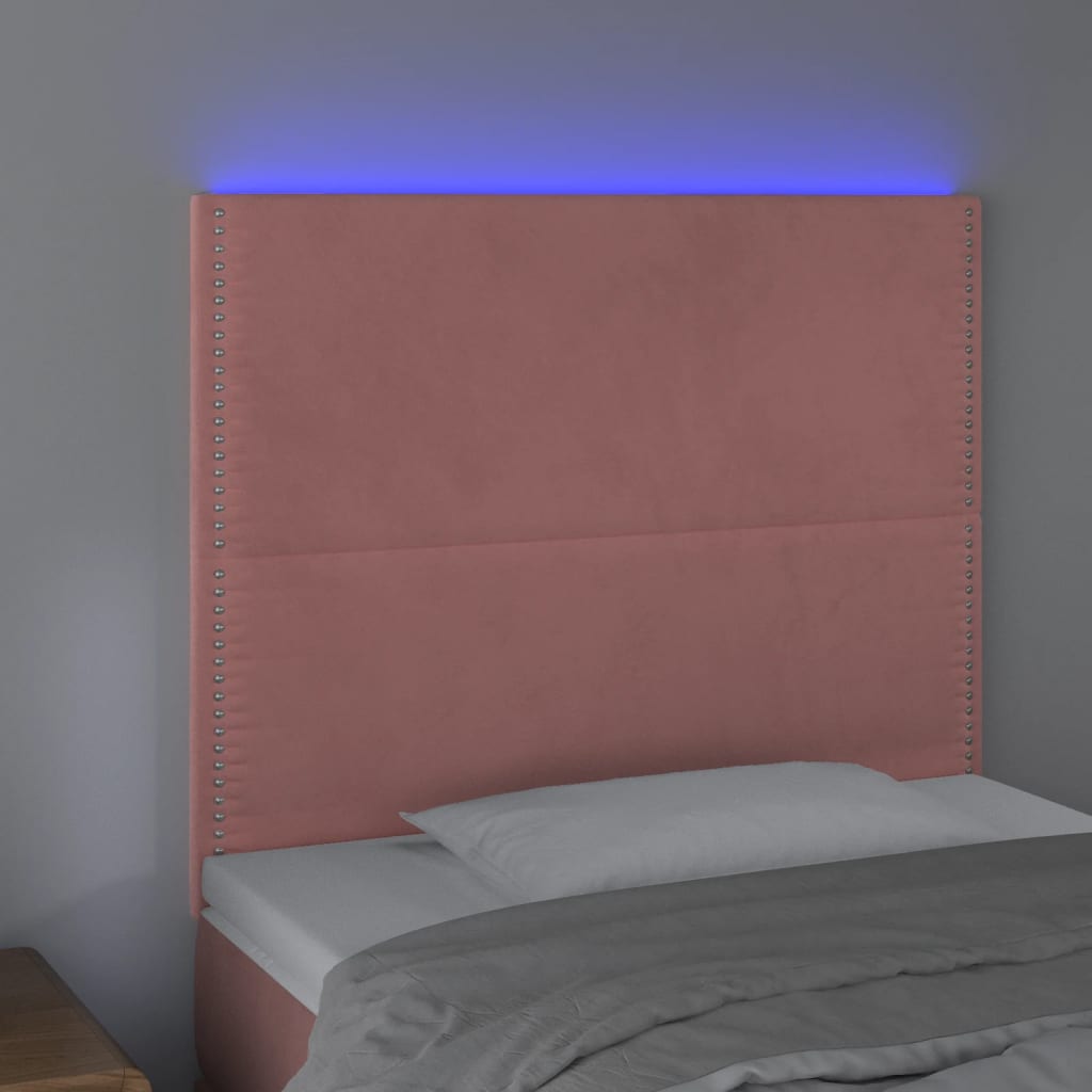 vidaXL Cabeceira de cama c/ luzes LED veludo 100x5x118/128 cm rosa