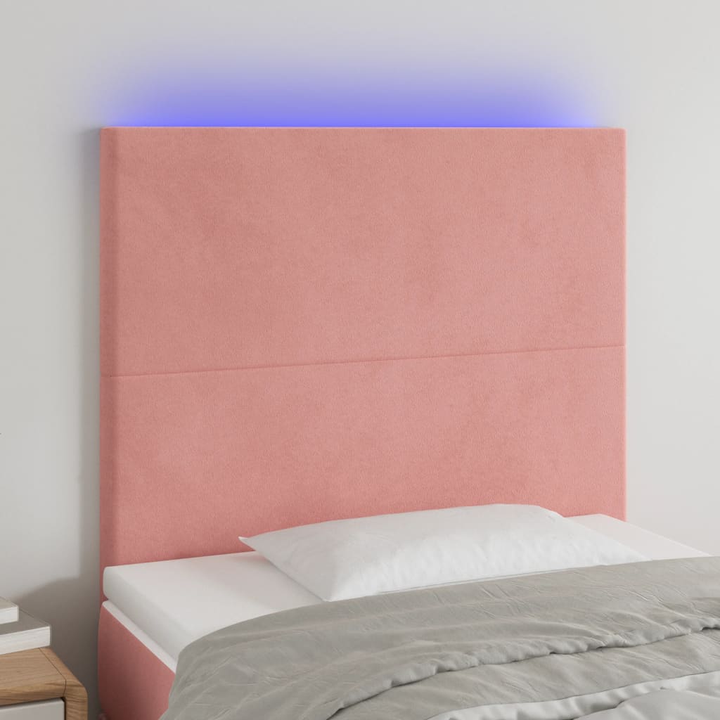 vidaXL Cabeceira de cama c/ luzes LED veludo 100x5x118/128 cm rosa