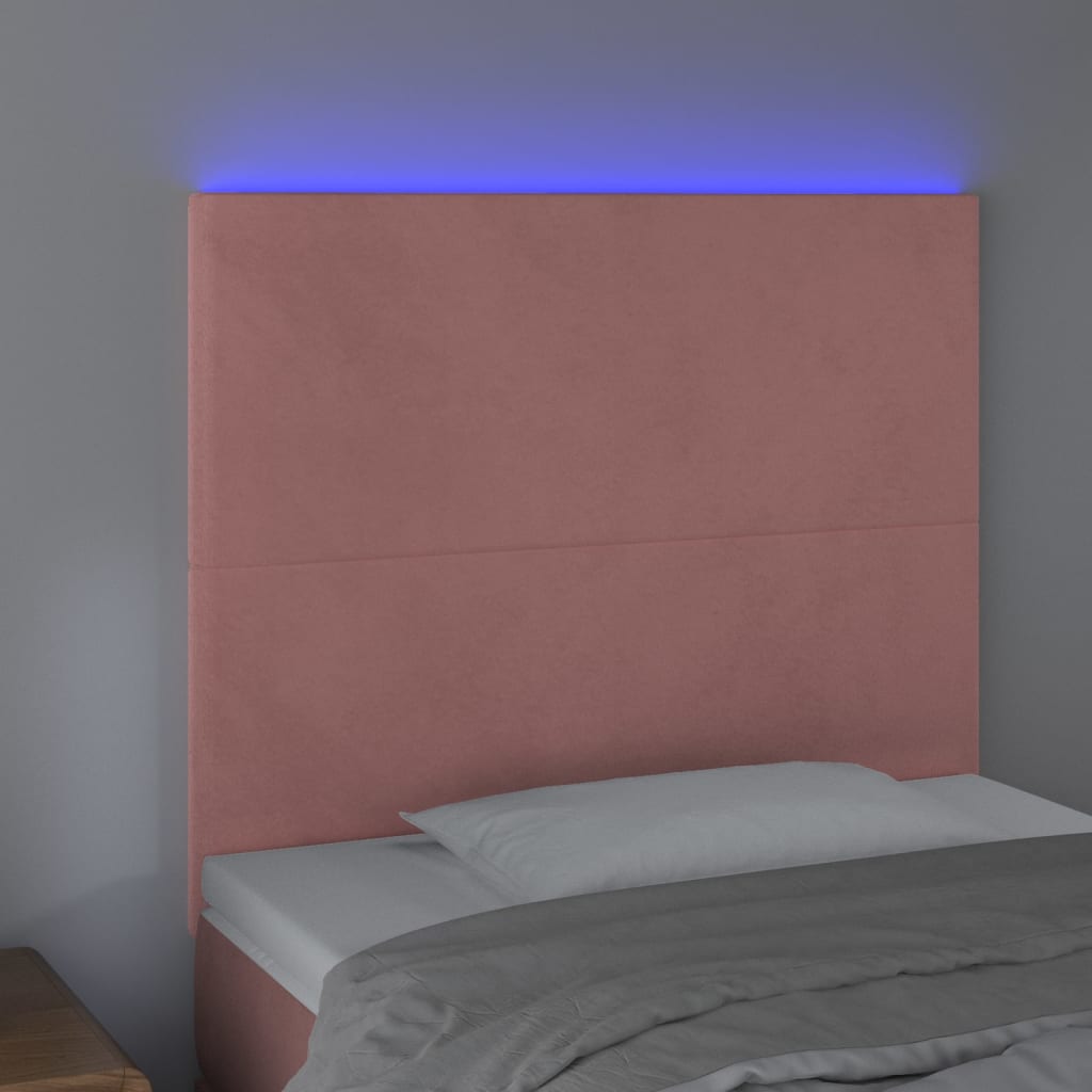 vidaXL Cabeceira de cama c/ luzes LED veludo 100x5x118/128 cm rosa