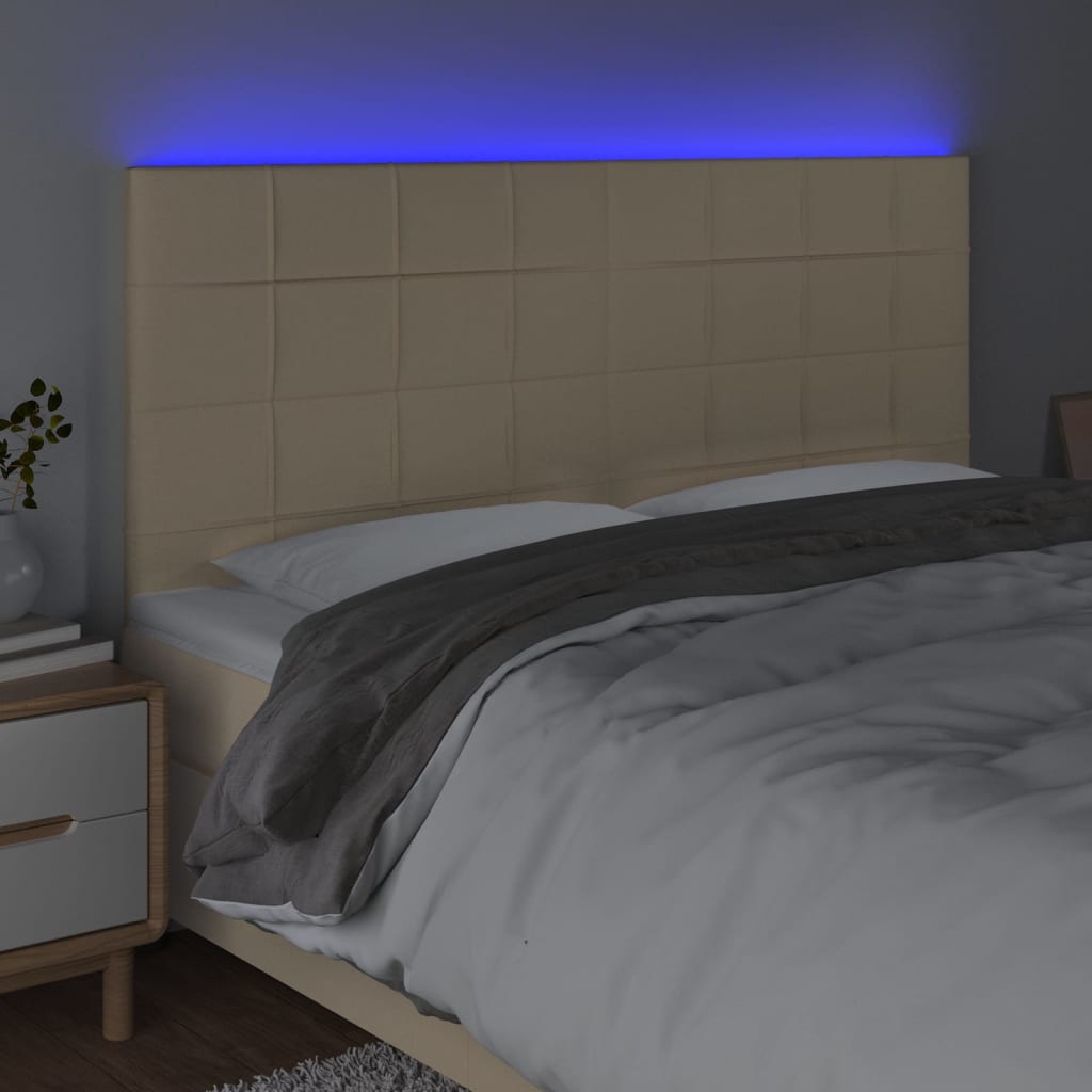 vidaXL Cabeceira cama c/ LED tecido 160x5x118/128 cm crème