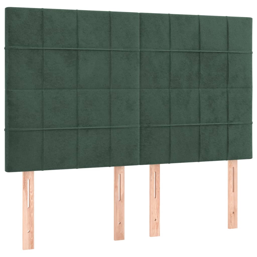 vidaXL Cabeceira de cama c/ LED veludo 144x5x118/128 cm verde-escuro