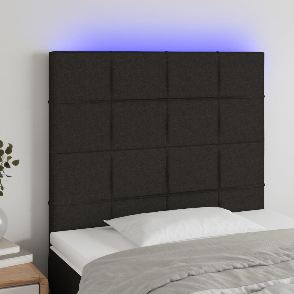 vidaXL Cabeceira cama c/ LED tecido 100x5x118/128 cm preto