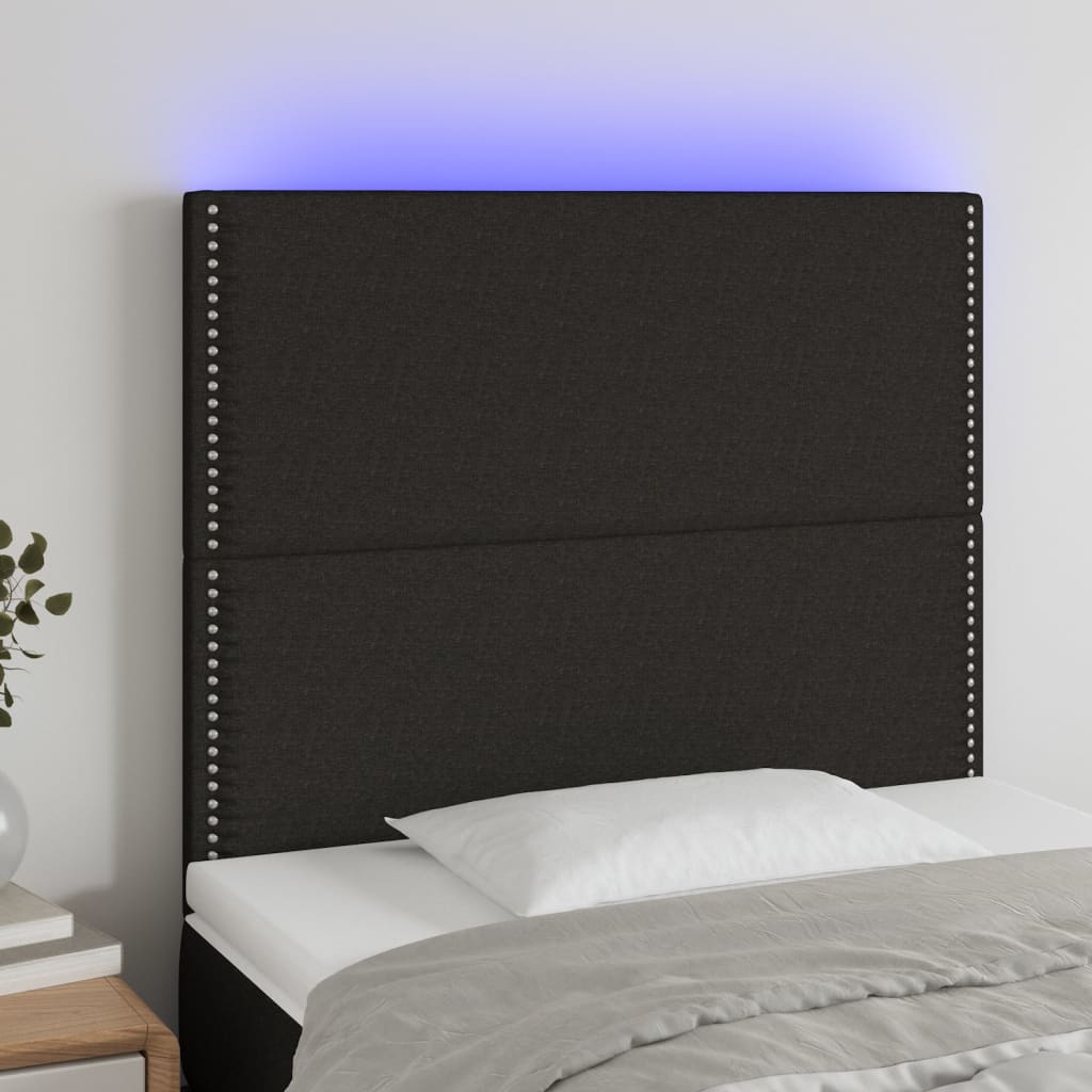 vidaXL Cabeceira cama c/ LED tecido 80x5x118/128 cm preto