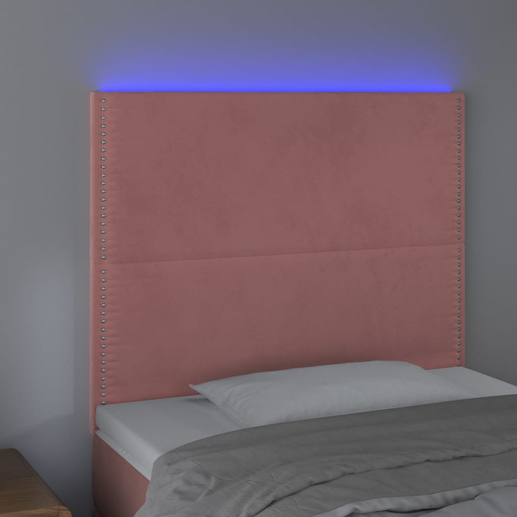 vidaXL Cabeceira de cama c/ luzes LED veludo 80x5x118/128 cm rosa