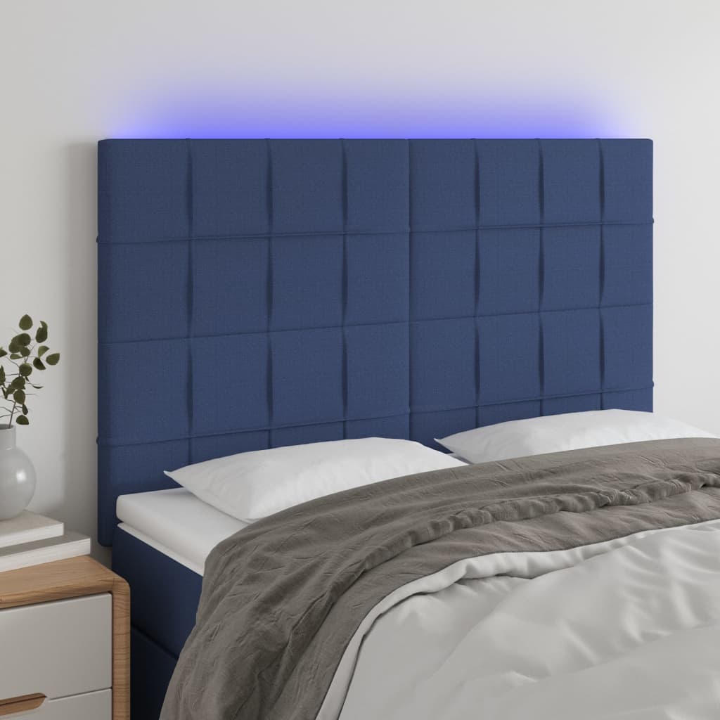 vidaXL Cabeceira cama c/ LED tecido 144x5x118/128 cm azul