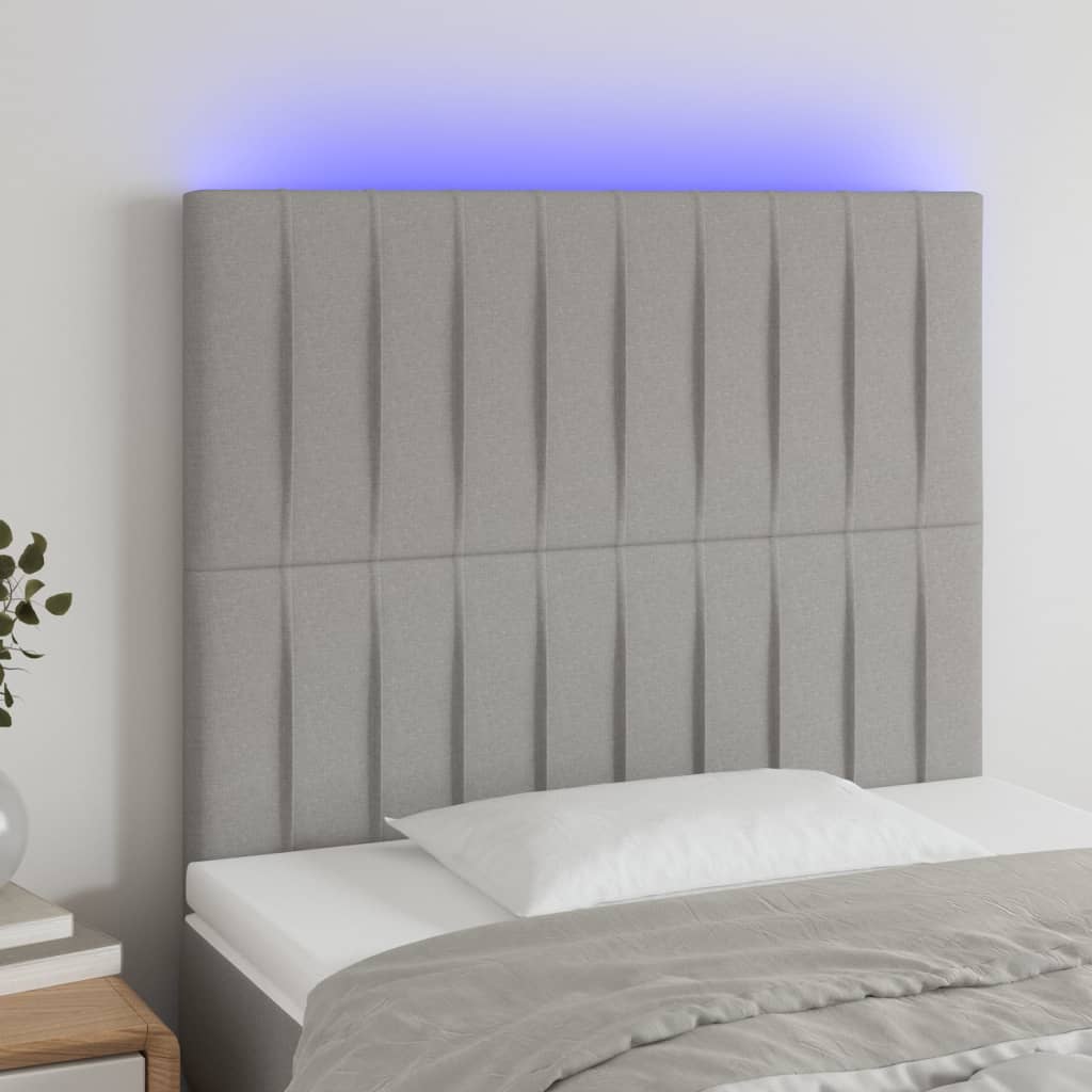 vidaXL Cabeceira cama c/ luzes LED tecido 80x5x118/128 cm cinza-claro