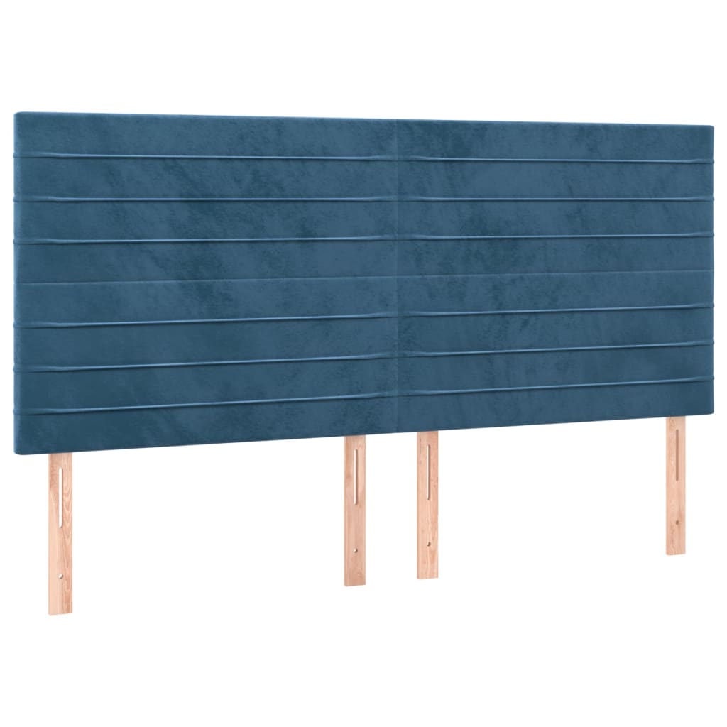 vidaXL Cabeceira cama c/ luzes LED veludo 160x5x118/128cm azul-escuro