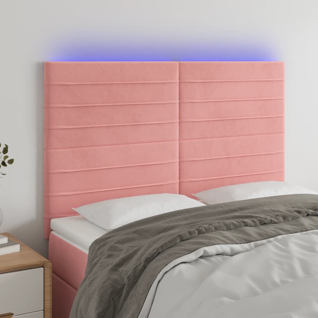 vidaXL Cabeceira de cama c/ luzes LED veludo 144x5x118/128 cm rosa