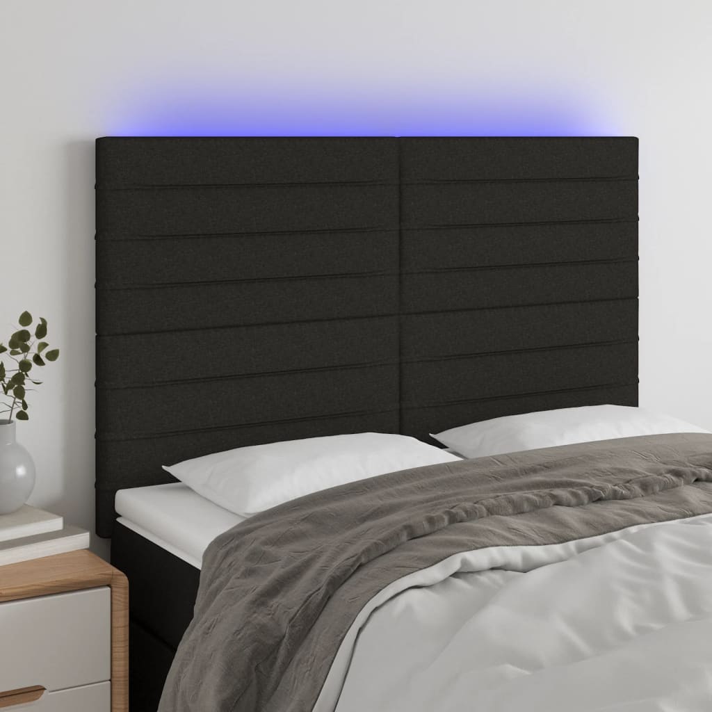 vidaXL Cabeceira cama c/ LED tecido 144x5x118/128 cm preto