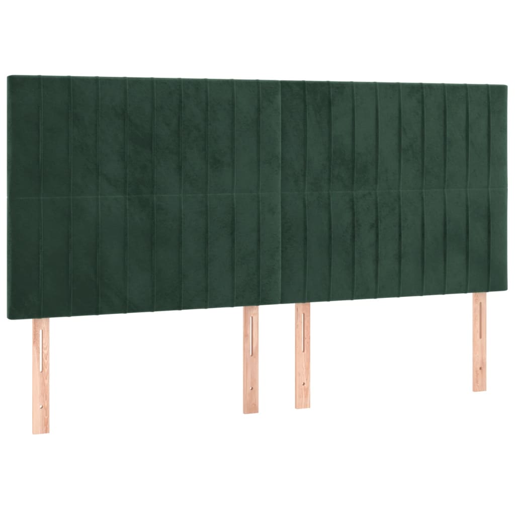 vidaXL Cabeceira de cama c/ LED veludo 160x5x118/128 cm verde-escuro