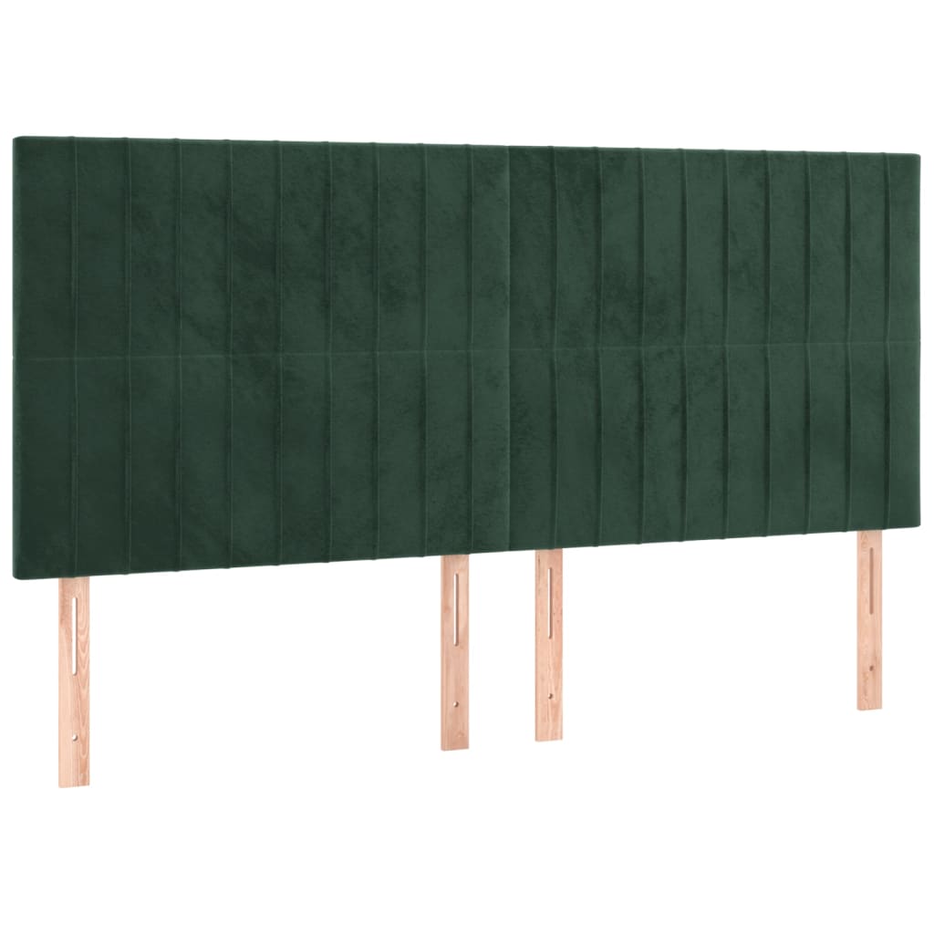 vidaXL Cabeceira de cama c/ LED veludo 200x5x118/128 cm verde-escuro