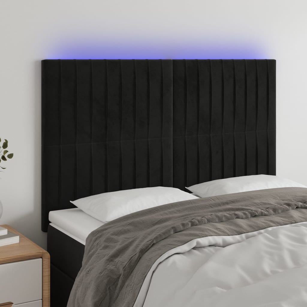 vidaXL Cabeceira cama c/ LED veludo 144x5x118/128 cm preto