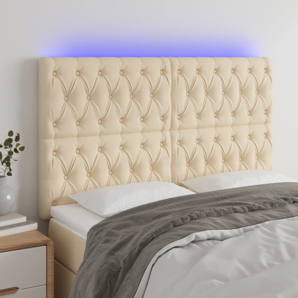 vidaXL Cabeceira cama c/ luzes LED tecido 160x7x118/128 cm cor creme