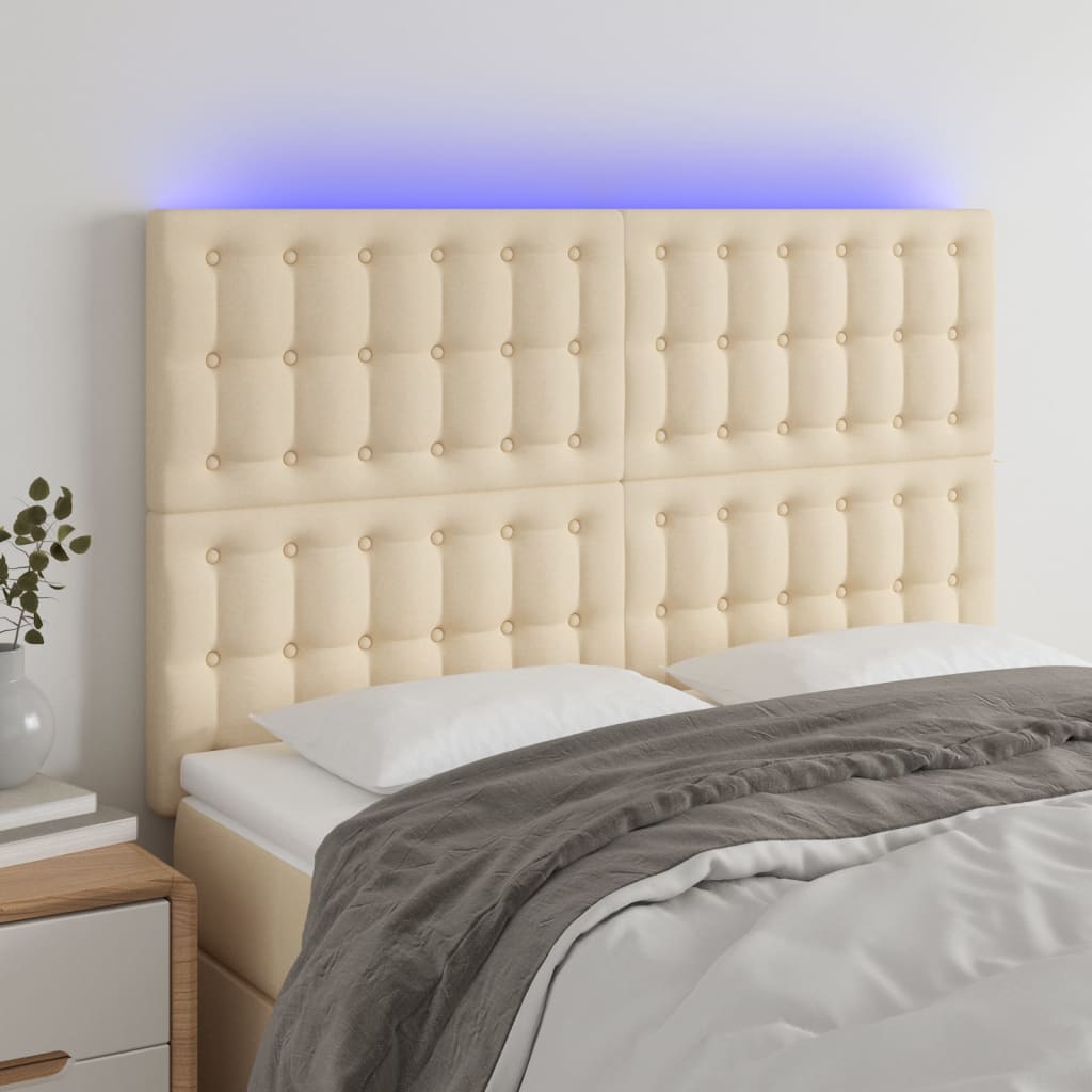 vidaXL Cabeceira cama c/ LED tecido 144x5x118/128 cm crème