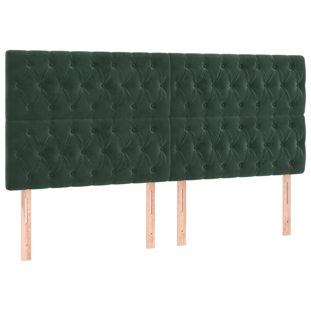 vidaXL Cabeceira de cama c/ LED veludo 180x7x118/128 cm verde-escuro