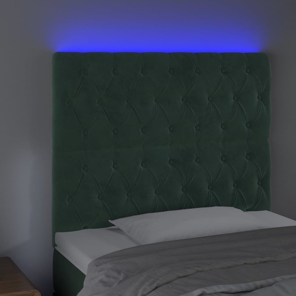 vidaXL Cabeceira de cama c/ LED veludo 90x7x118/128 cm verde-escuro