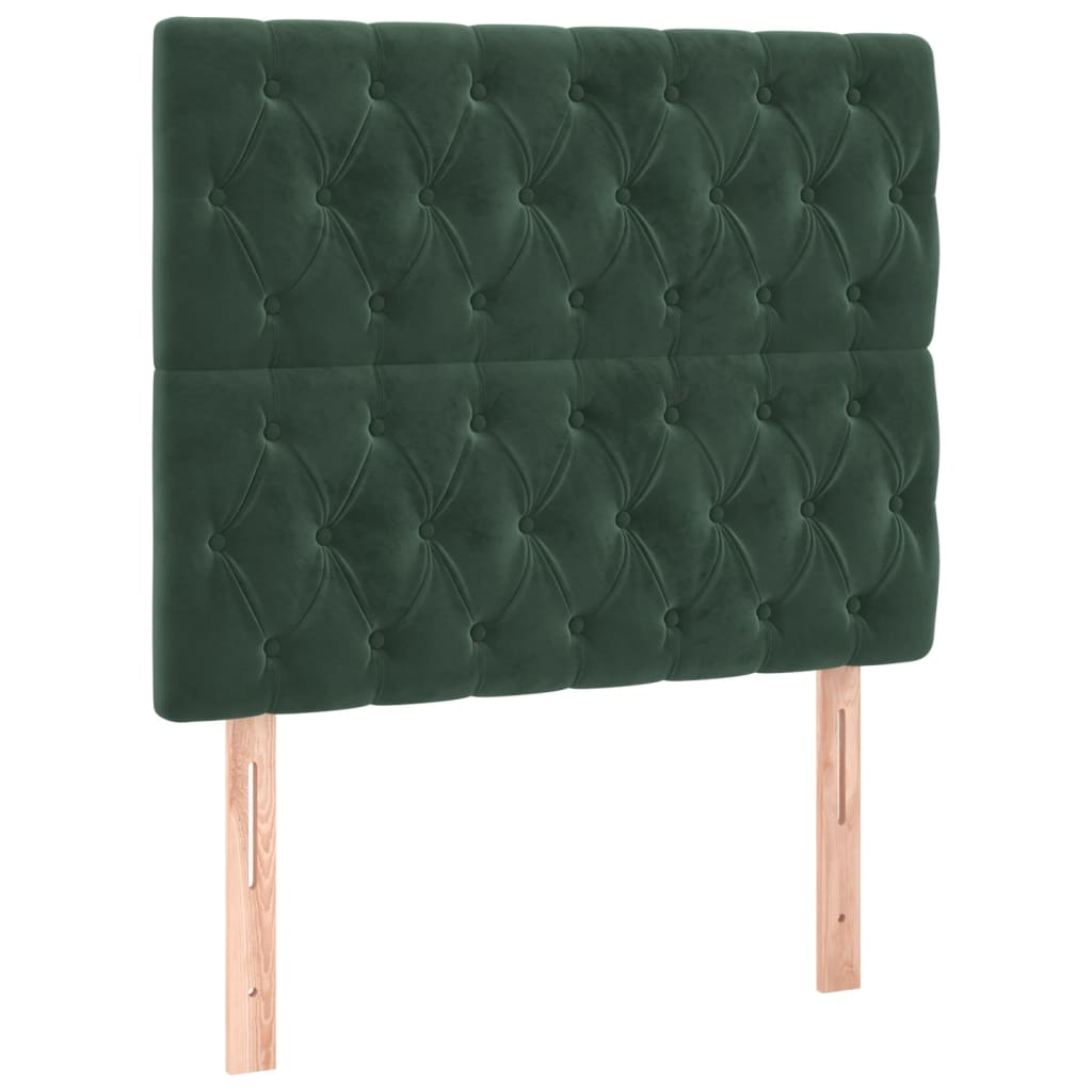 vidaXL Cabeceira de cama c/ LED veludo 90x7x118/128 cm verde-escuro