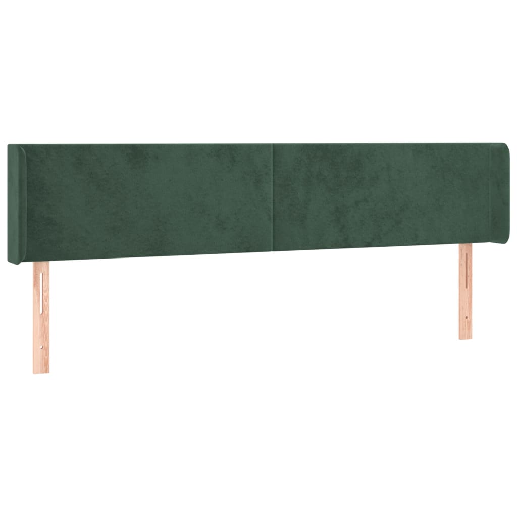 vidaXL Cabeceira cama c/ luzes LED veludo 203x16x78/88 cm verde-escuro