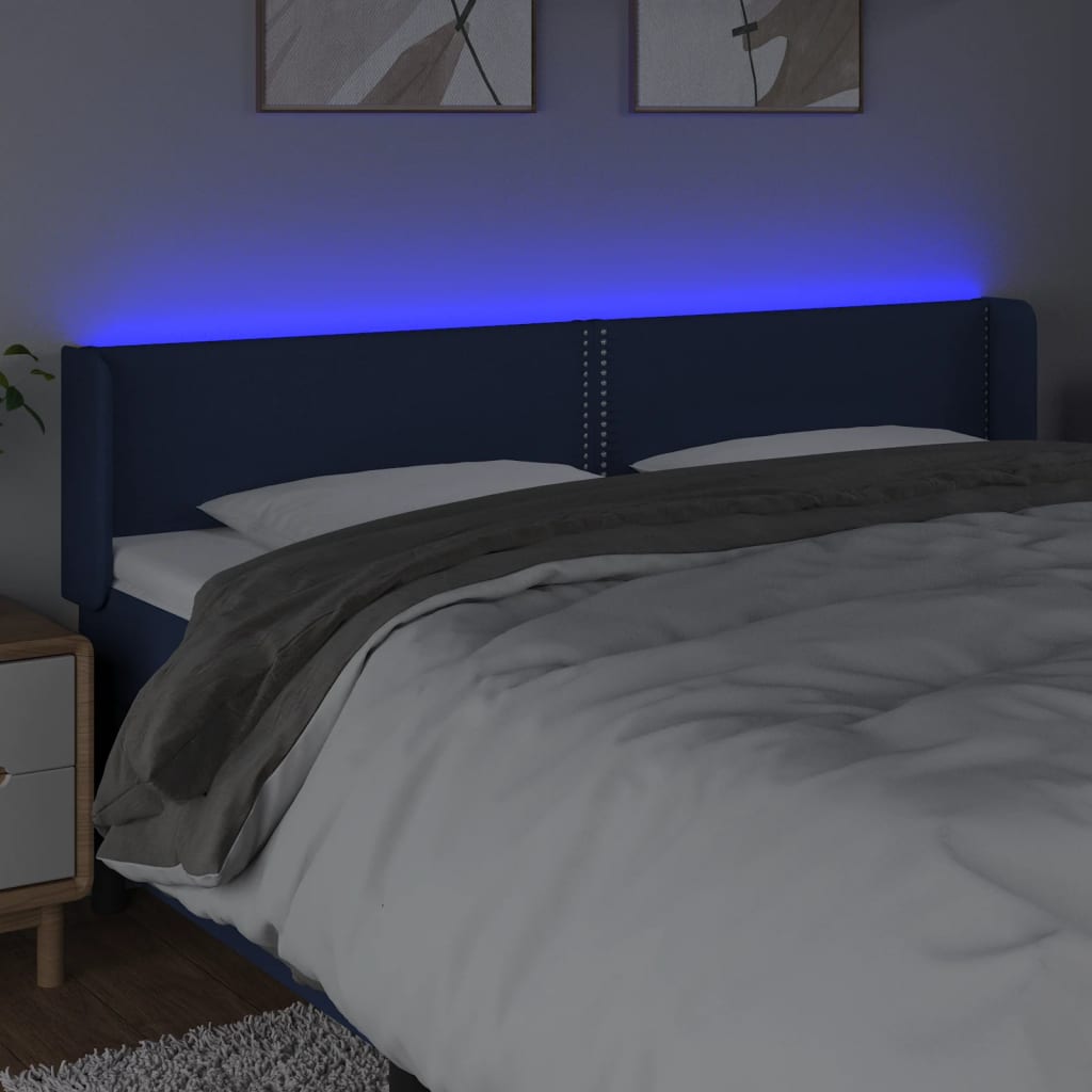 vidaXL Cabeceira de cama c/ luzes LED tecido 163x16x78/88 cm azul