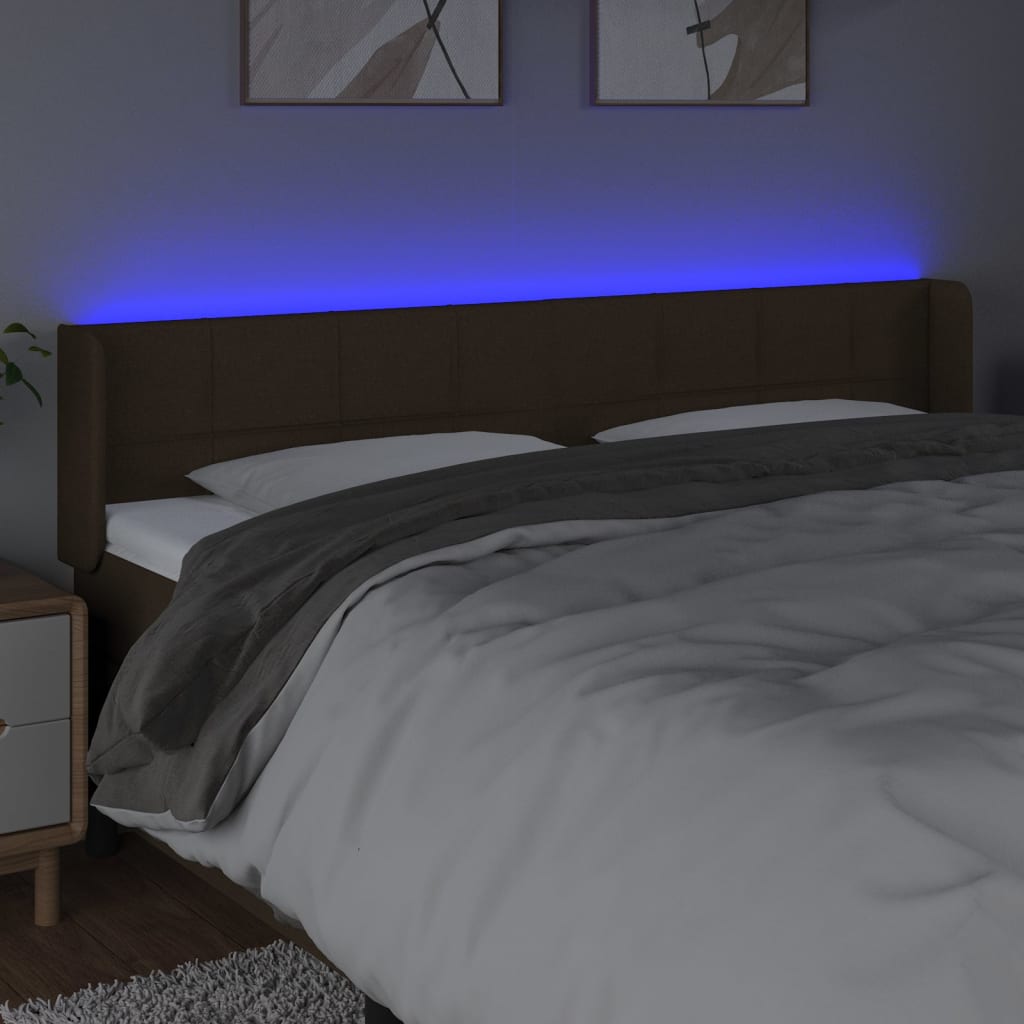 vidaXL Cabeceira de cama c/ luzes LED tecido 163x16x78/88 cm castanho