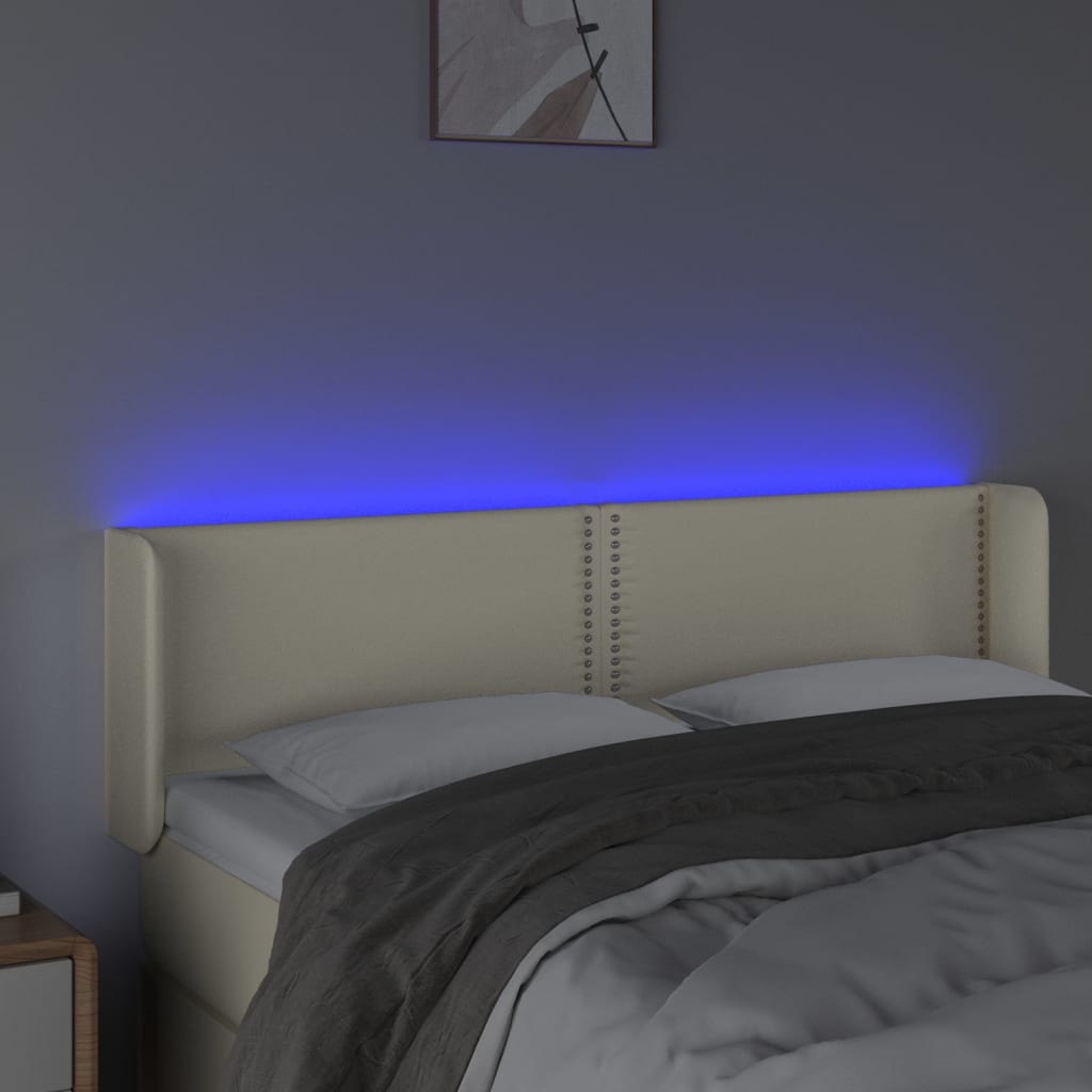 vidaXL Cabeceira de cama c/ LED 147x16x78/88 cm couro artificial crème