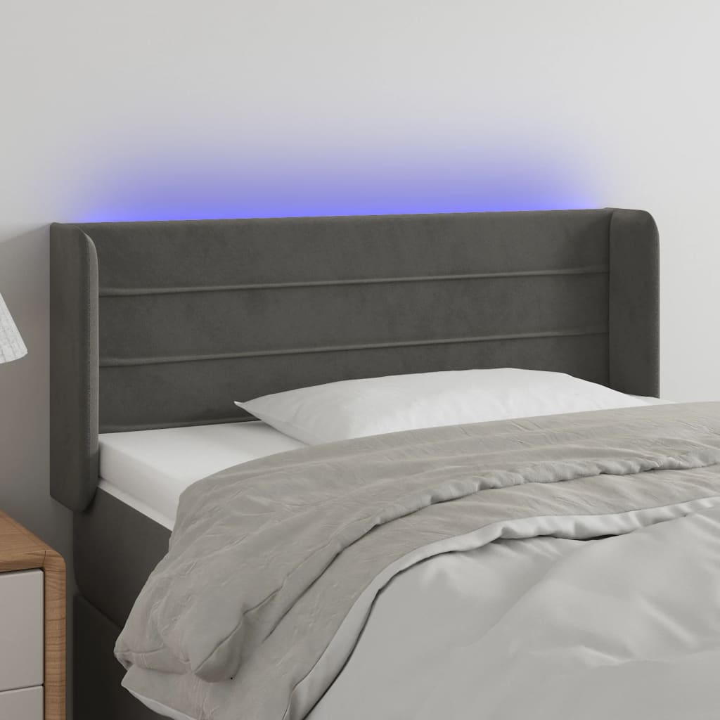 vidaXL Cabeceira cama c/ luzes LED veludo 103x16x78/88 cm cinza-escuro