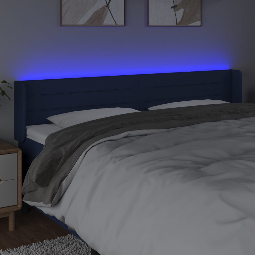 vidaXL Cabeceira de cama c/ luzes LED tecido 203x16x78/88 cm azul