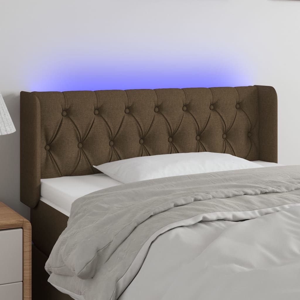 vidaXL Cabeceira de cama c/ luzes LED tecido 93x16x78/88 cm castanho