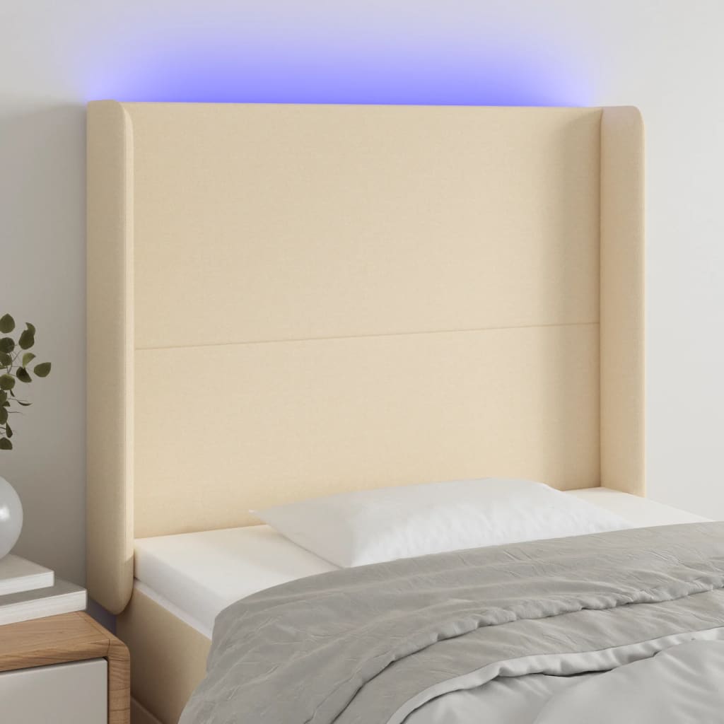 vidaXL Cabeceira cama c/ luzes LED tecido 103x16x118/128 cm cor creme