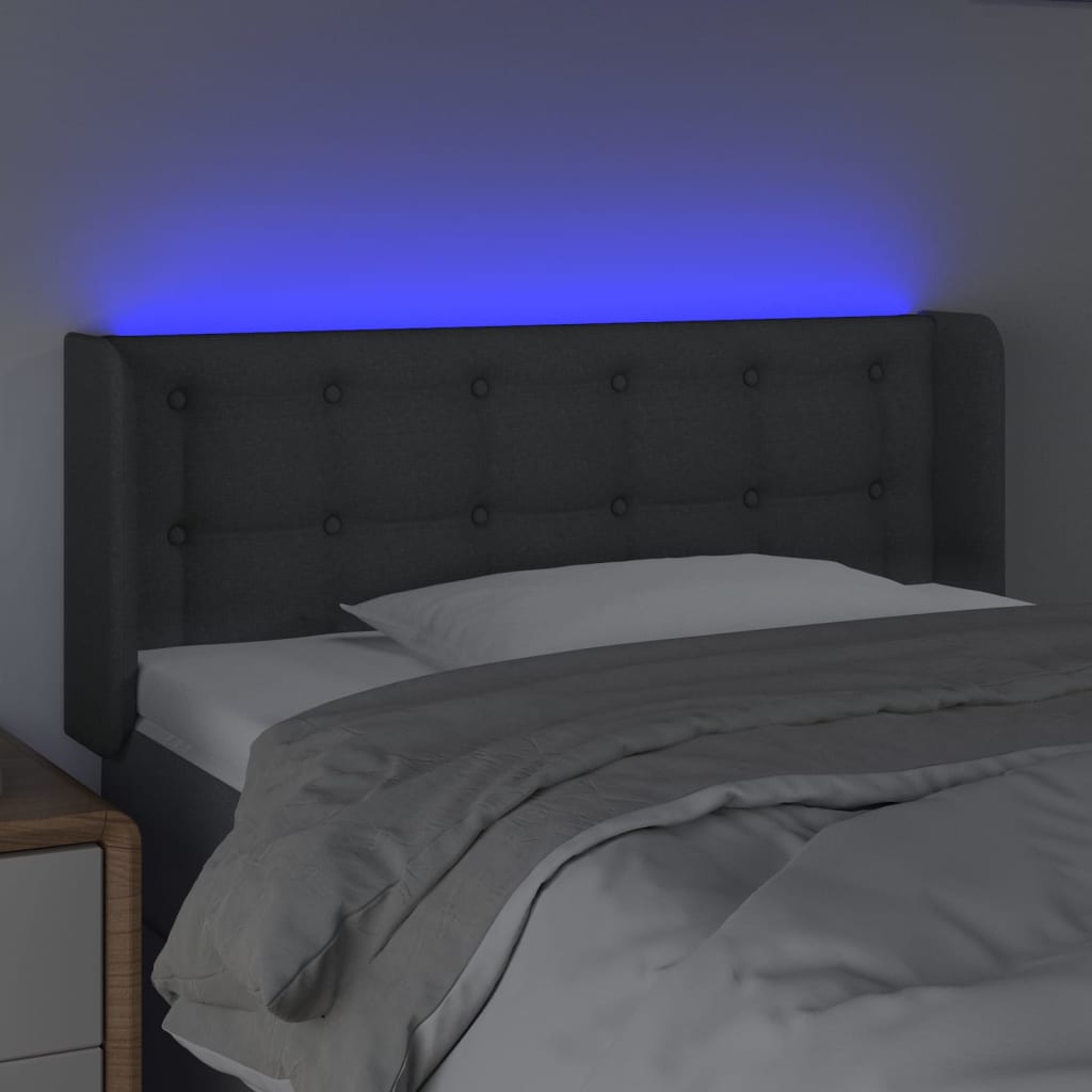 vidaXL Cabeceira cama c/ luzes LED tecido 83x16x78/88cm cinza-escuro