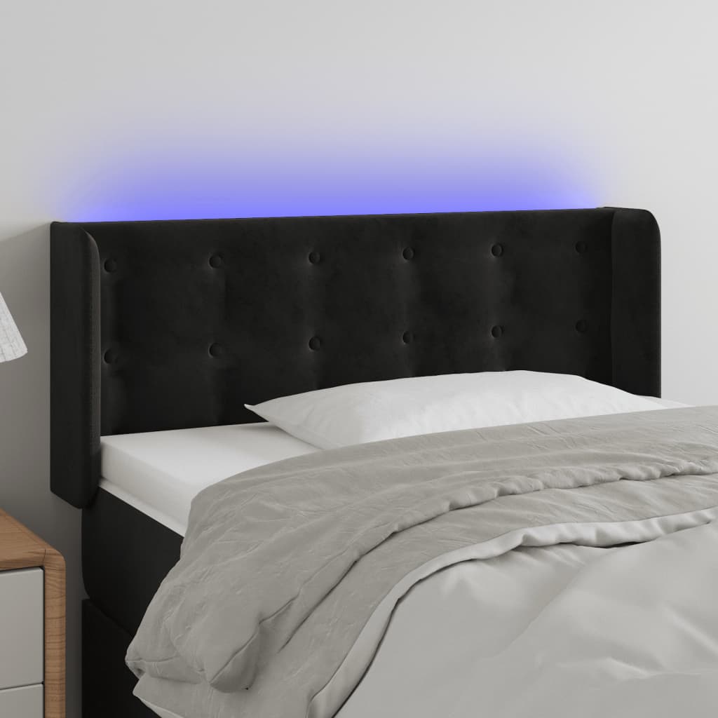 vidaXL Cabeceira de cama c/ luzes LED veludo 103x16x78/88 cm preto