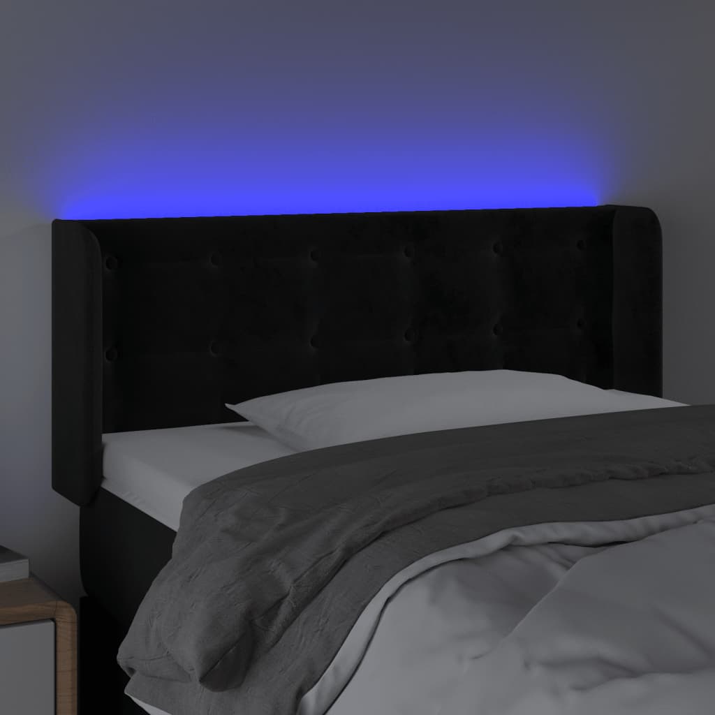 vidaXL Cabeceira de cama c/ luzes LED veludo 103x16x78/88 cm preto