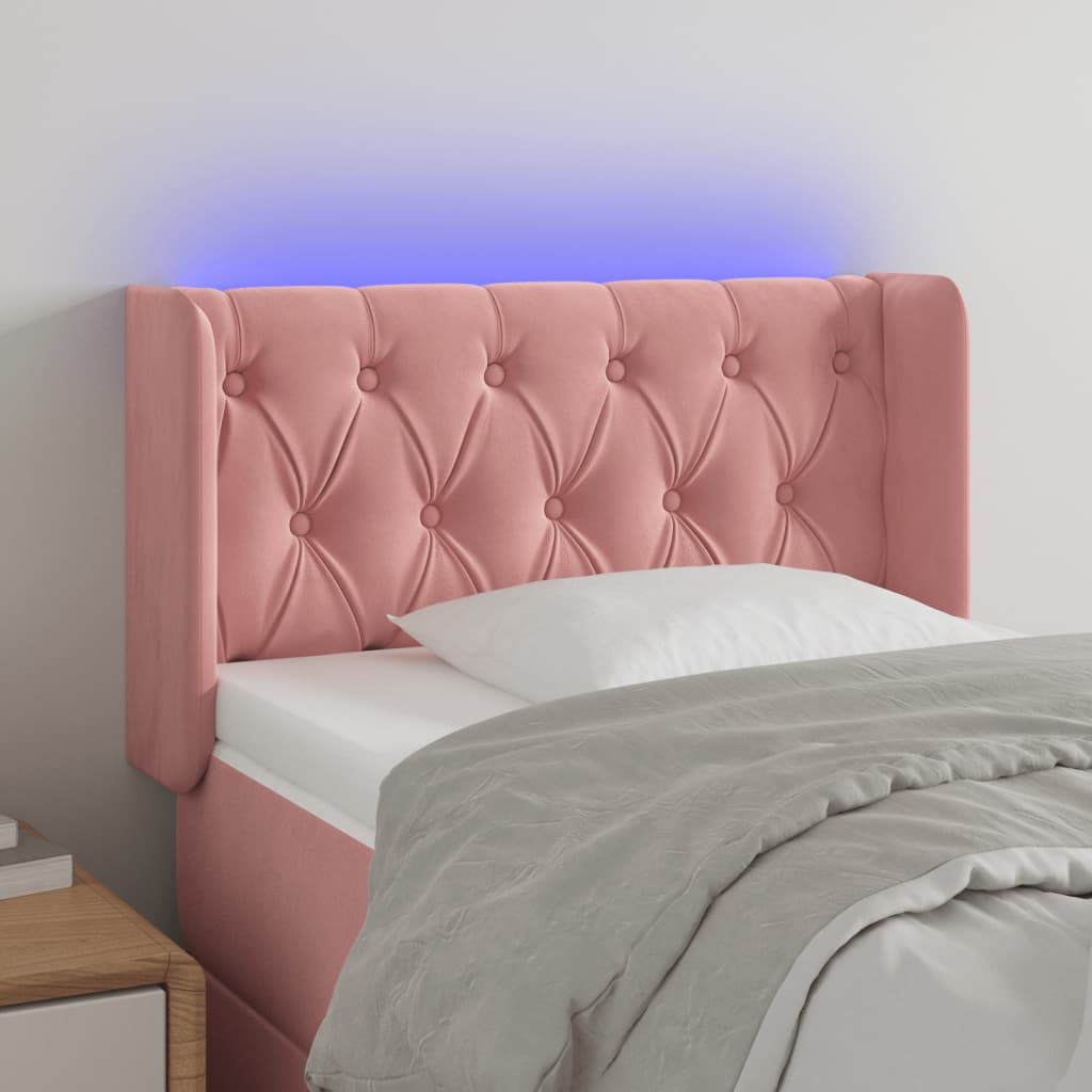 vidaXL Cabeceira de cama c/ luzes LED veludo 83x16x78/88 cm rosa