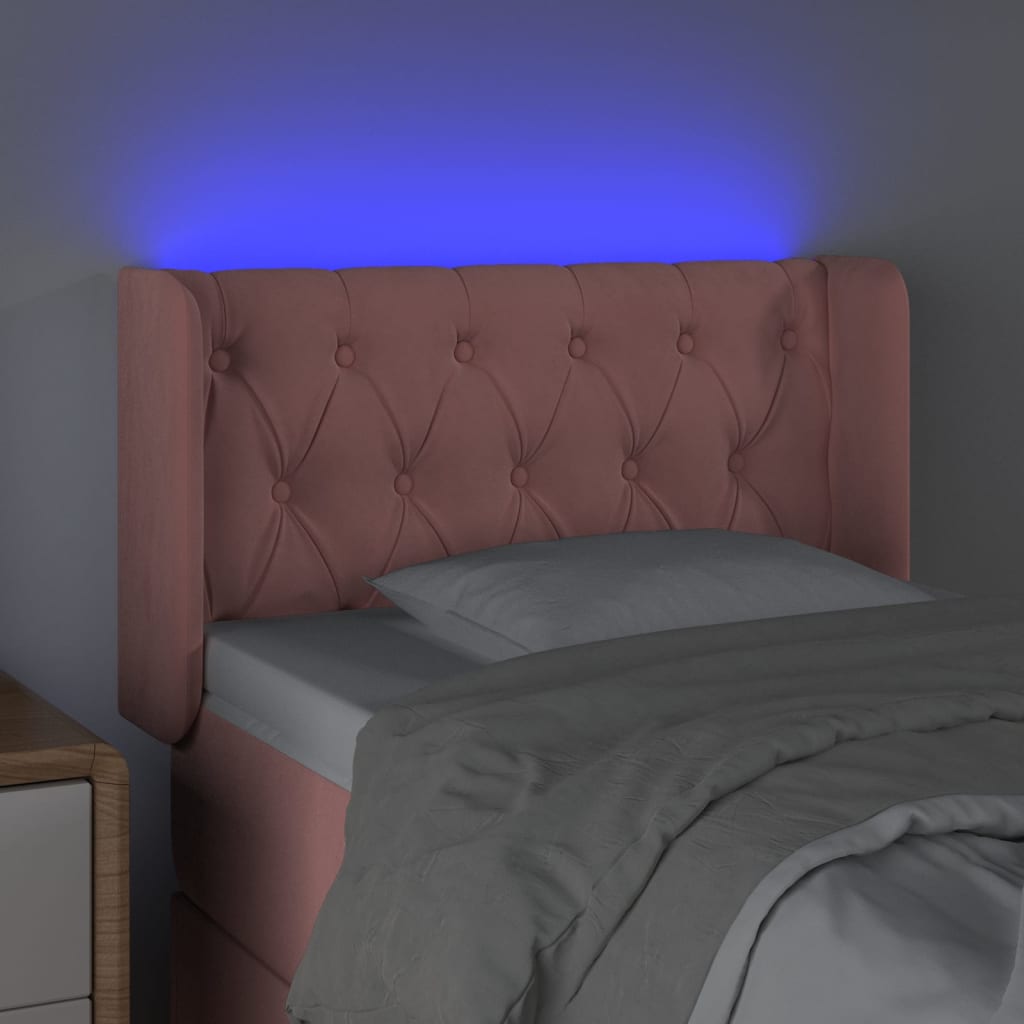 vidaXL Cabeceira de cama c/ luzes LED veludo 83x16x78/88 cm rosa