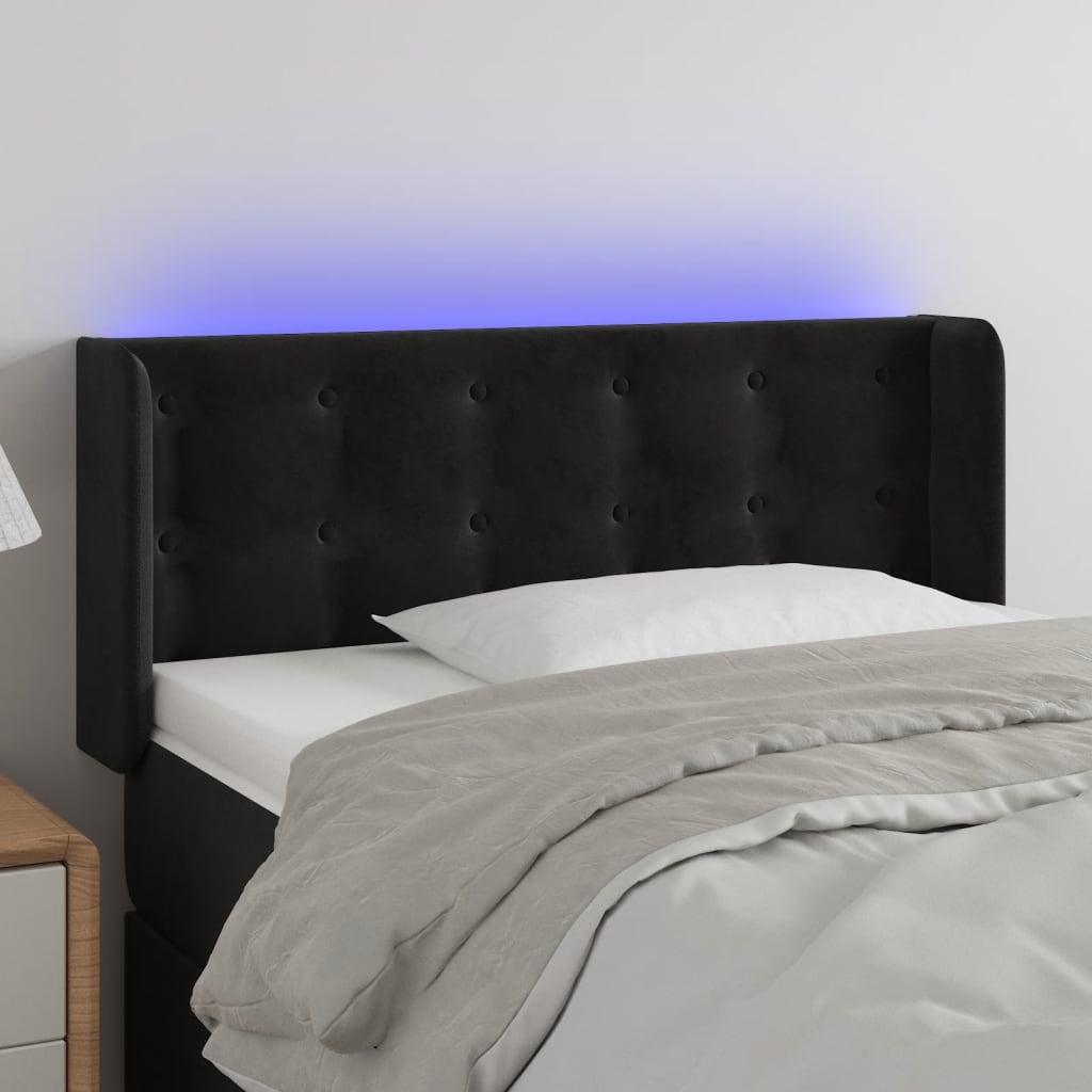 vidaXL Cabeceira de cama c/ luzes LED veludo 83x16x78/88 cm preto