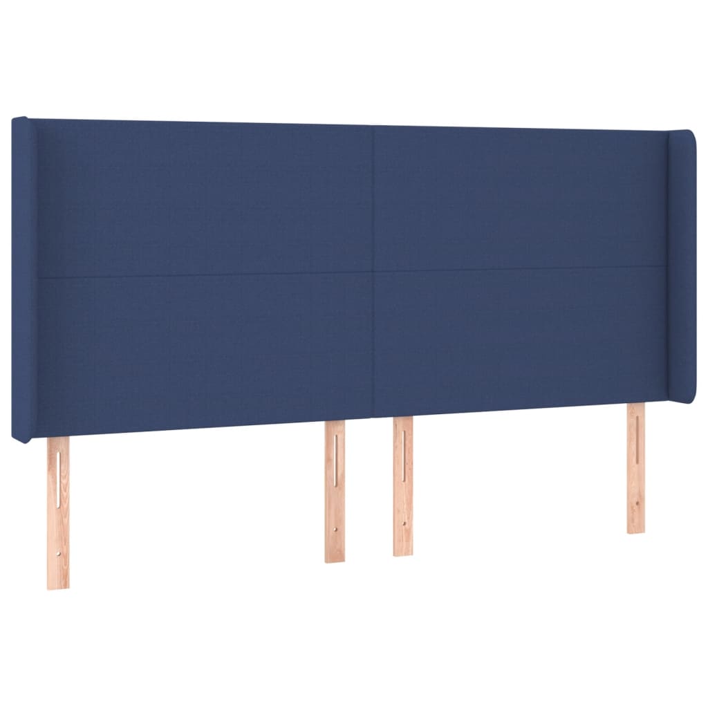 vidaXL Cabeceira de cama c/ luzes LED tecido 203x16x118/128 cm azul