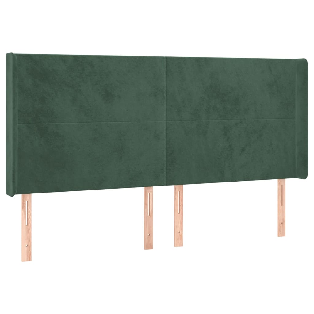 vidaXL Cabeceira de cama c/ LED veludo 183x16x118/128 cm verde-escuro