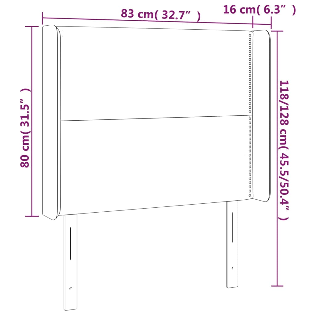 vidaXL Cabeceira de cama c/ luzes LED tecido 83x16x118/128 cm preto