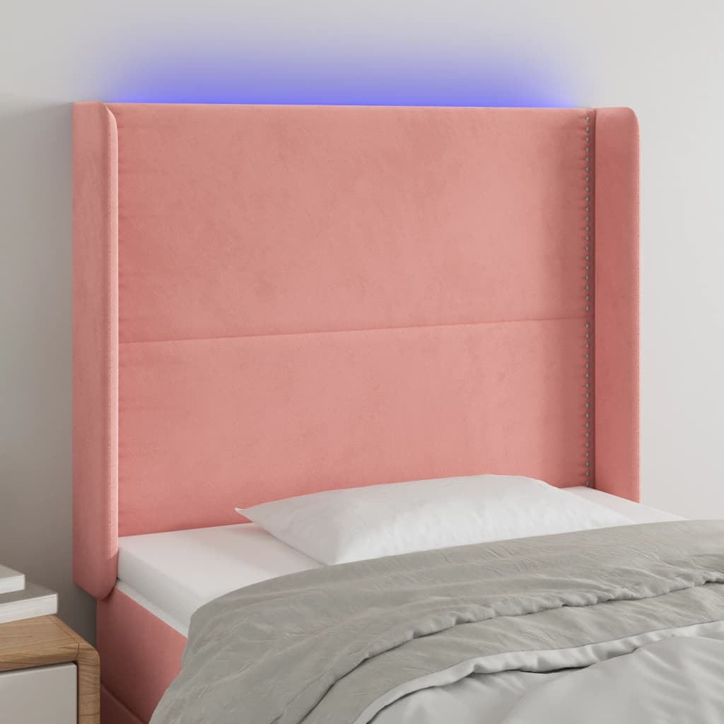 vidaXL Cabeceira de cama c/ luzes LED veludo 103x16x118/128 cm rosa